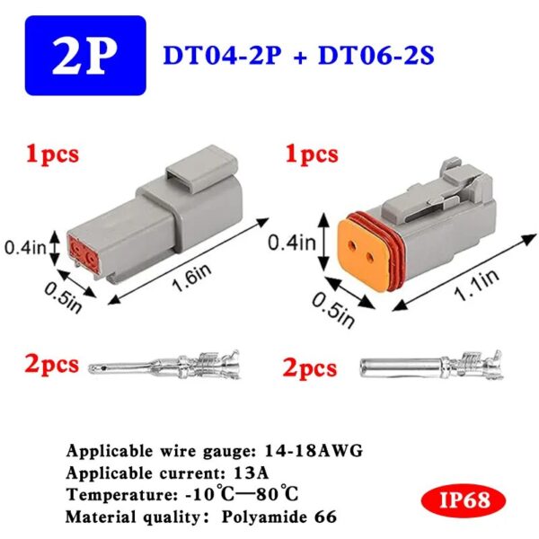 Pack 10 juegos Conector Deutsch DT resistente al agua de 2 pines, DT04-2P DT06-2S - Imagen 3