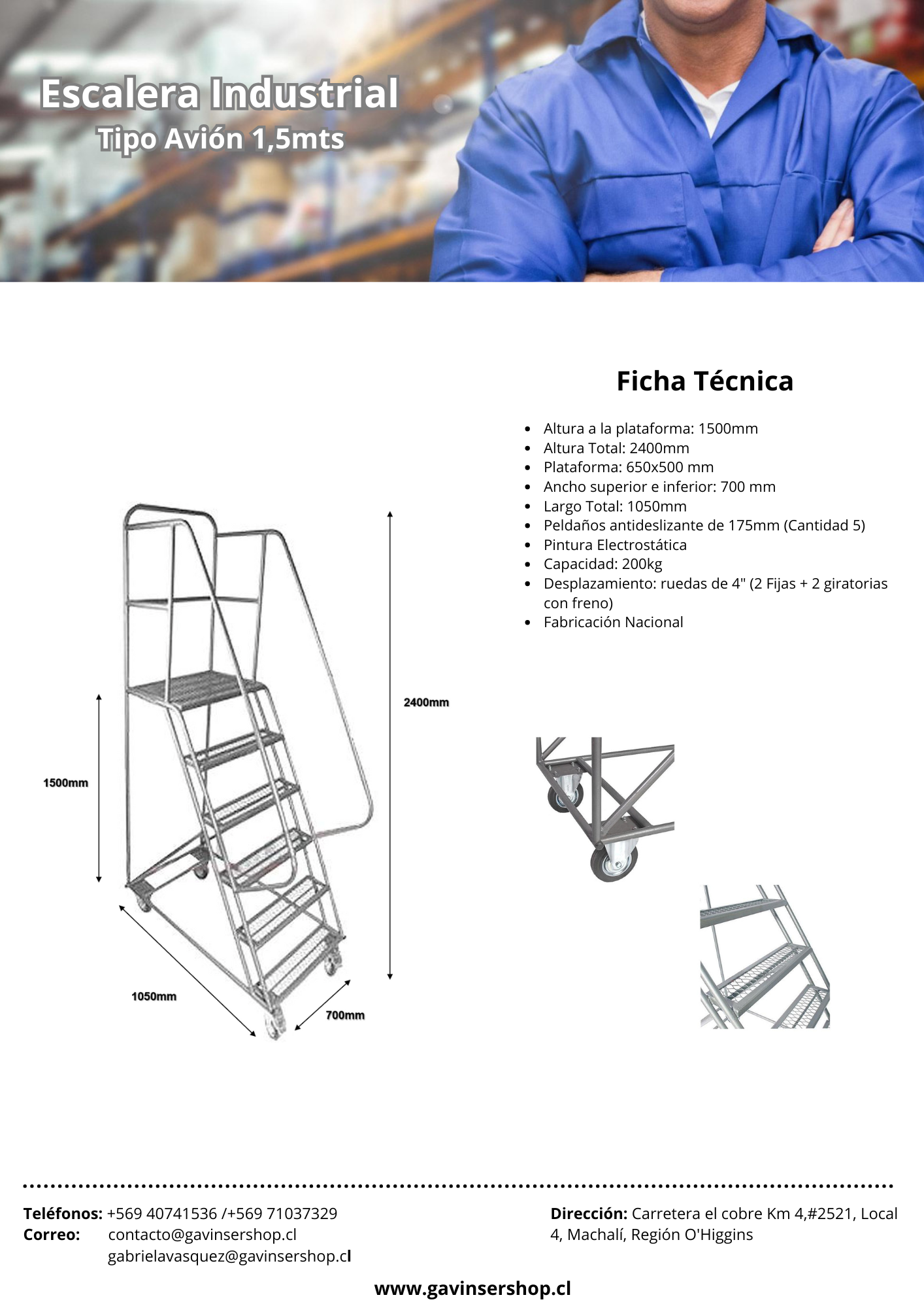Escalera industrial tipo Avión 1.5mts