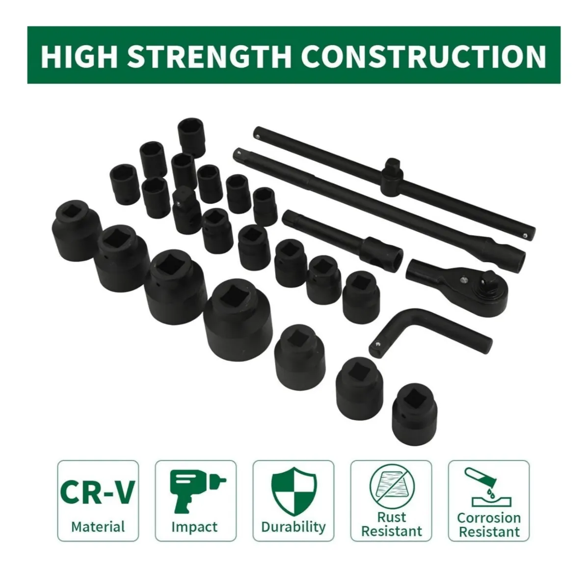 Set Dados De Impacto 3/4 Y 1 Pulgada 26 Piezas Profesional con Maletin - Imagen 3