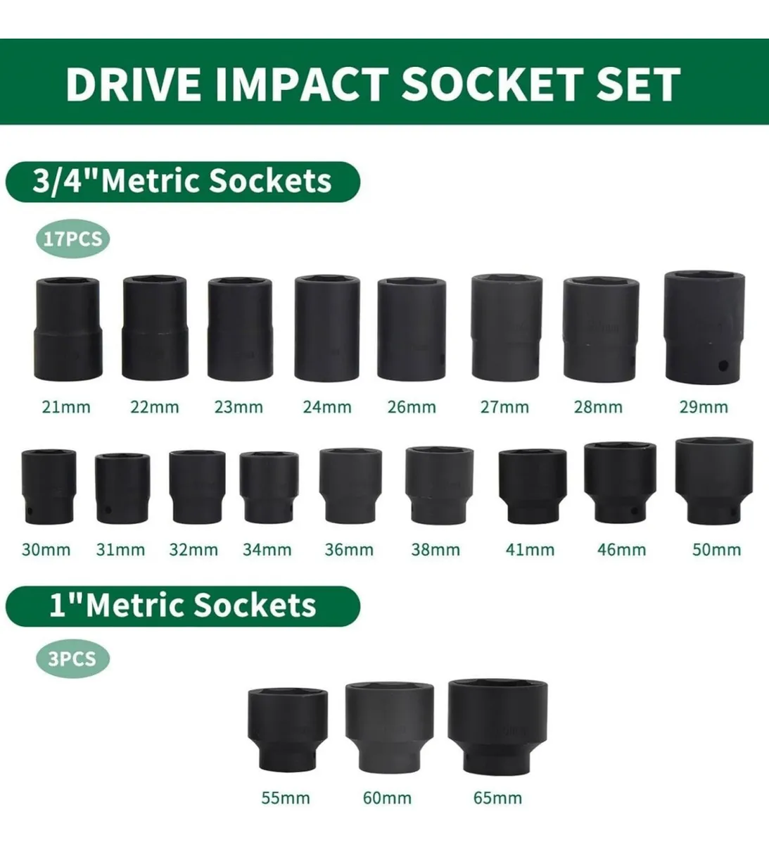 Set Dados De Impacto 3/4 Y 1 Pulgada 26 Piezas Profesional con Maletin - Imagen 2
