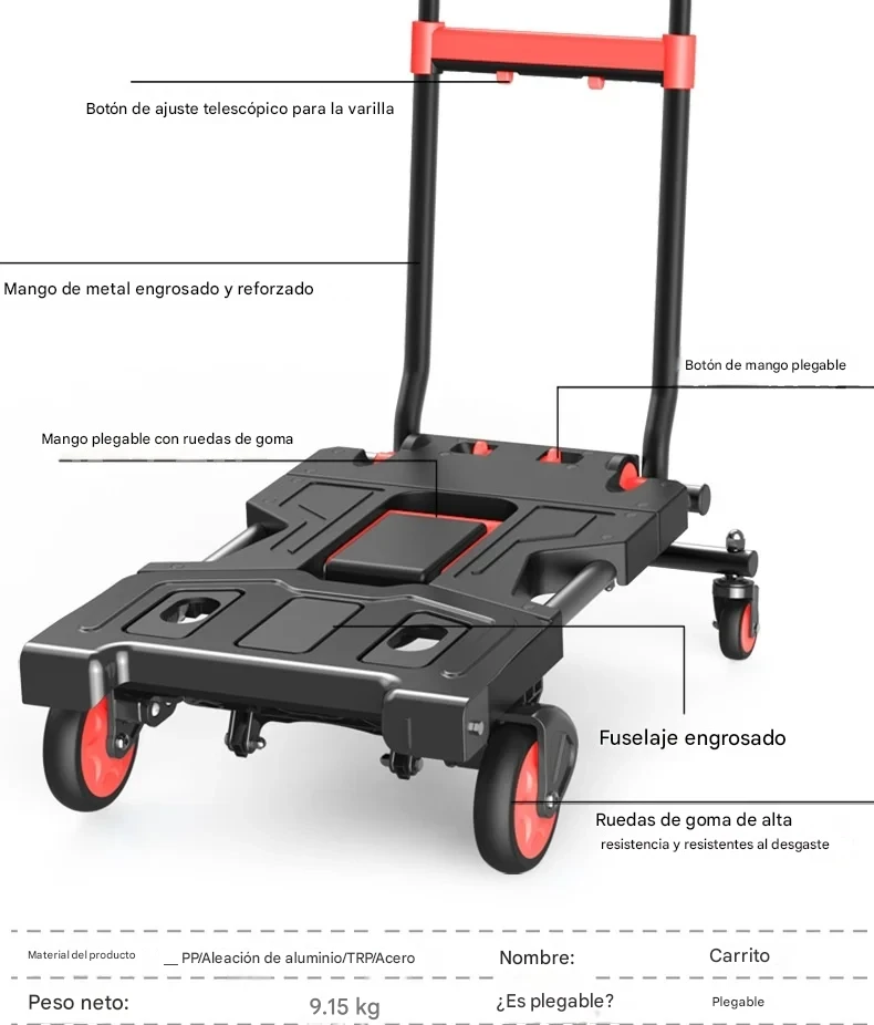 Carro de carga Plegable Max 150kg Función 2 En 1 - Imagen 7