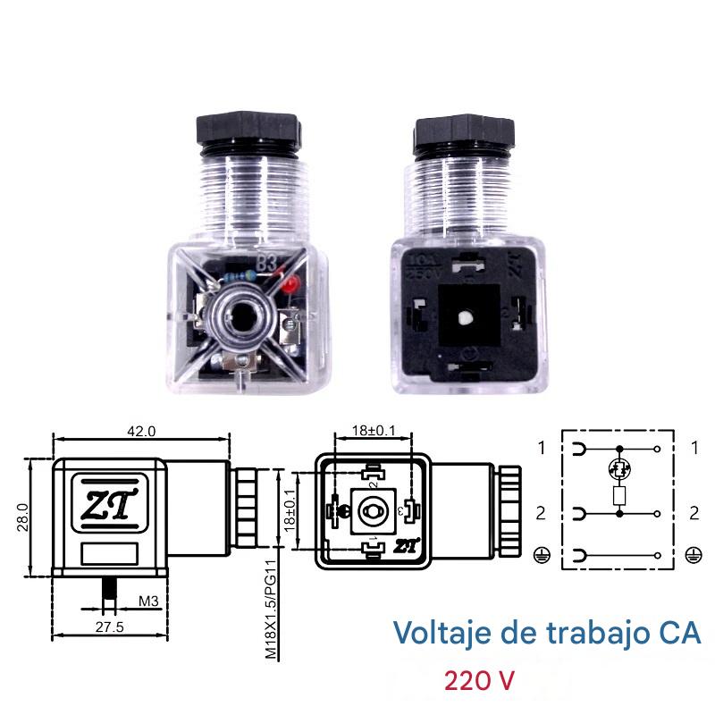 Conector Cuadrado Enchufe Solenoide Din VAC 220 - Imagen 3