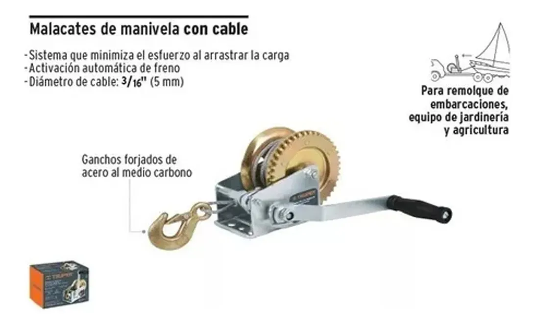 TECLE TRUPER DE MANIVELA CON CABLE 650 KGS # MAW-54C (14720) - Imagen 4