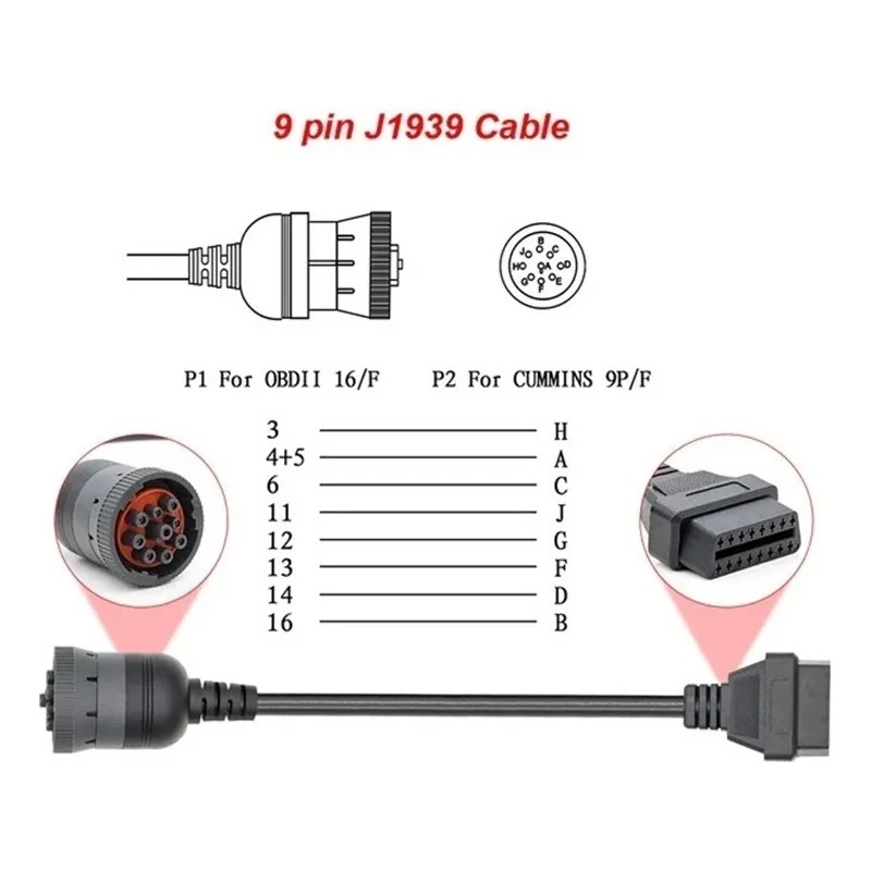 Cable Conector Cummins Obd 16 Pin A 9pin J1939 J1708 Deutch - Imagen 4
