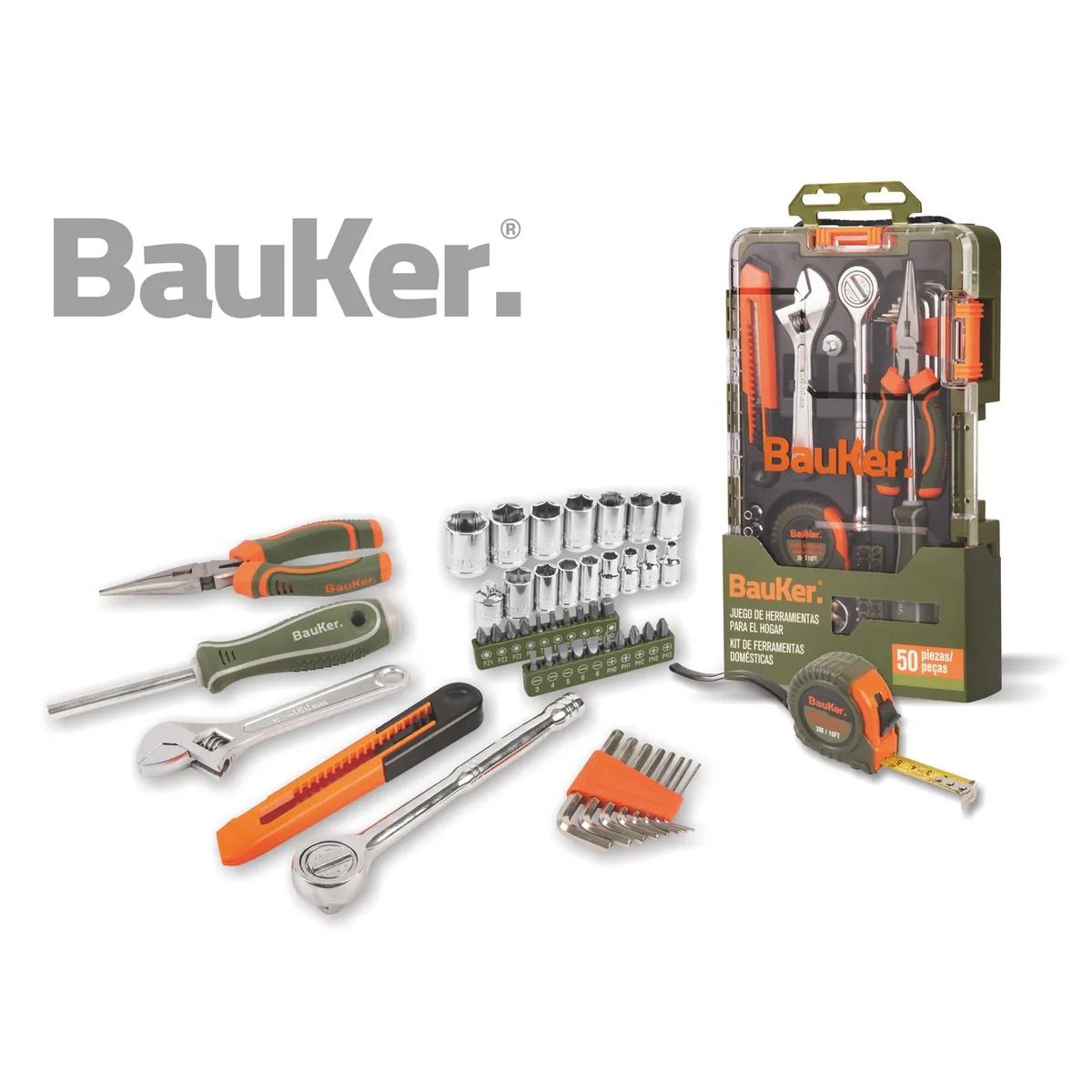 Set de herramientas manuales 50 piezas BAUKER