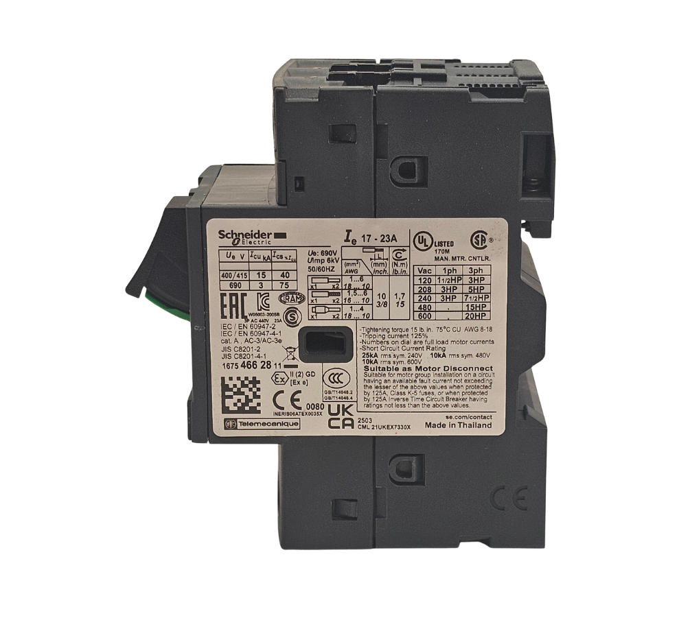 GV2ME21 GUARDAMOTOR Schneider TESYS 17-23A 3 Polos, 600V - Imagen 3